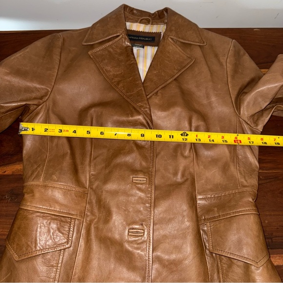 Medium Banana Republic Caramel Brown Leather Jacket Pockets Back Pleat Lined - Picture 8 of 8